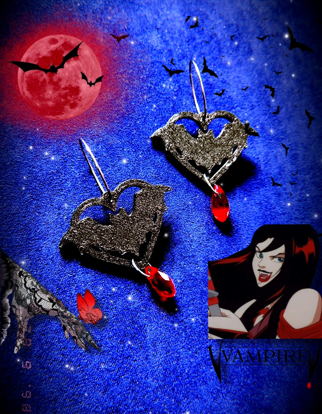 Pendientes Vampiro Murciélago 🦇 lágrima de sangre 🩸